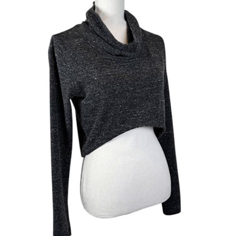 CAbi Glee Cowl Neck Sweater Cropped Long Sleeve High Low Hem Charcoal Size Small